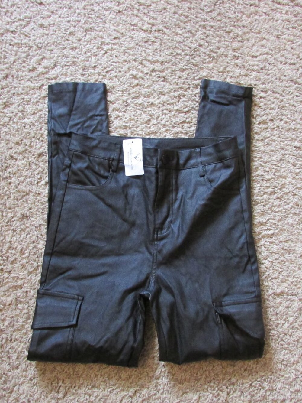 NWT Windsor Small Black Cargo Faux Leather Skinny Pants Zip Fly High Waist